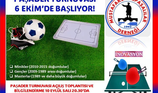 Paşader Futbol Turnuvası 6 Ekim’de Başlıyor!