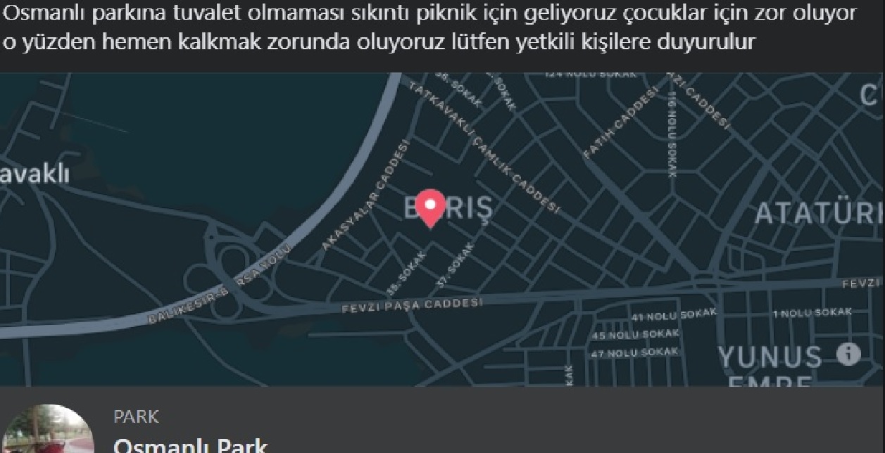 Tuvalet Osmanli Parki Mustafakemalpasa